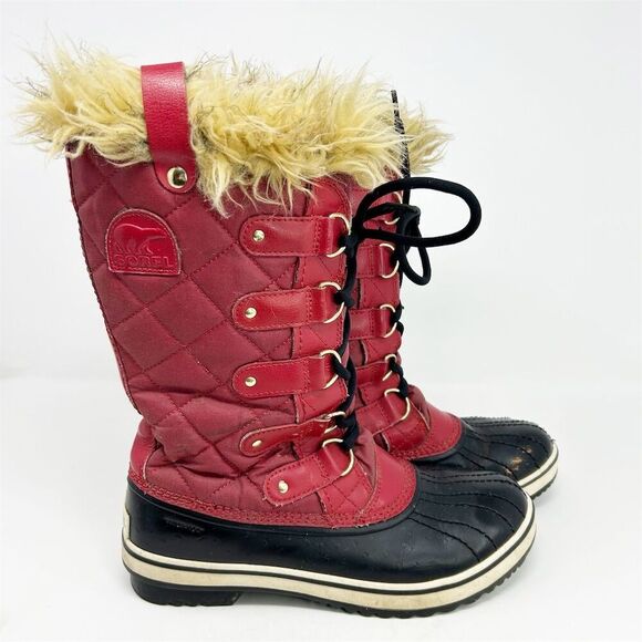 Sorel Women's Red Mid Calf Snow Boots Size 8.5 Winter Casual Comfort Warmth - Picture 1 of 15